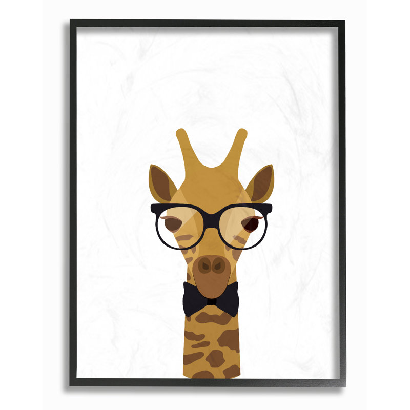 « hipster giraffe surdimensionné », impression, H 20 po x l 16 po, Giclée encadrée noir minuit