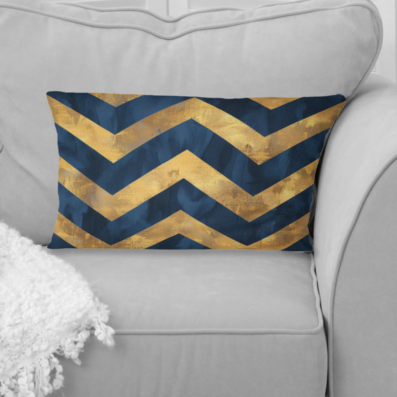 Coussin Chevron Harmony I - Glam, Bleu / doré
