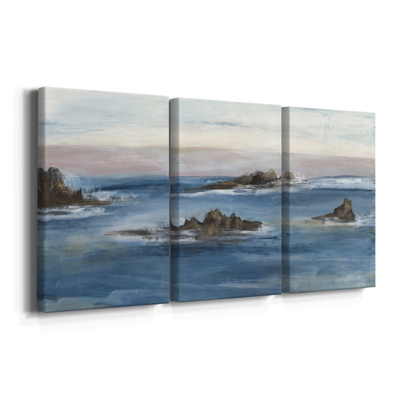 Merging the Ocean I - Toile tendue avec châssis sur mesure - 3 pièces, H 36 po x l 72 po