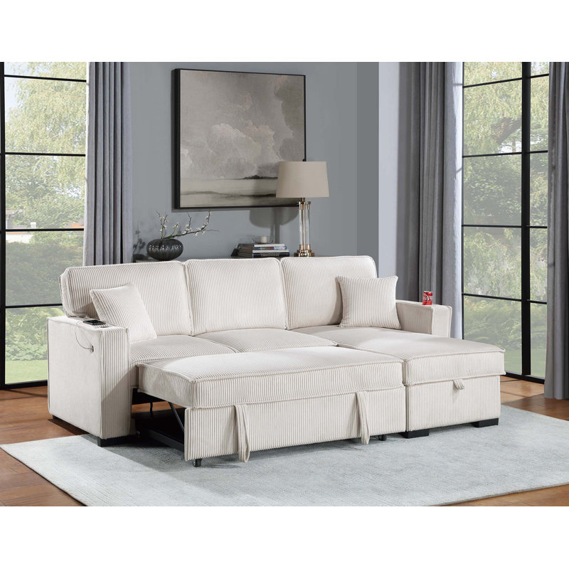 Convertible Sectional, Beige Corduroy