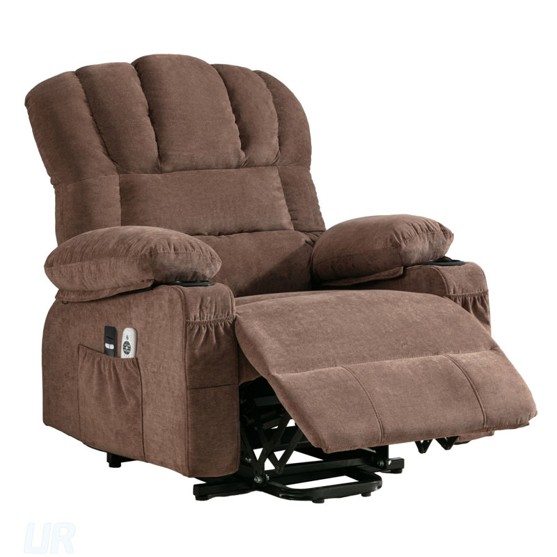 Fauteuil de massage électrique Power Lift avec chauffage, vibration et USB pour le confort des personnes âgées, Brun