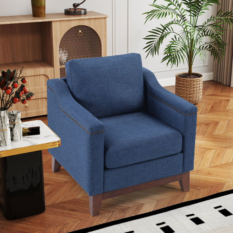 Fauteuil rembourré classique avec garniture cloutée l 30,75 po Idrissi, Bleu