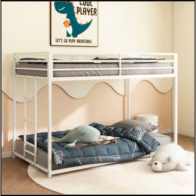 Sturdy Twin Over Bunk Bed Metal White, Low Profile And Easy Climbing With Stable Ladder