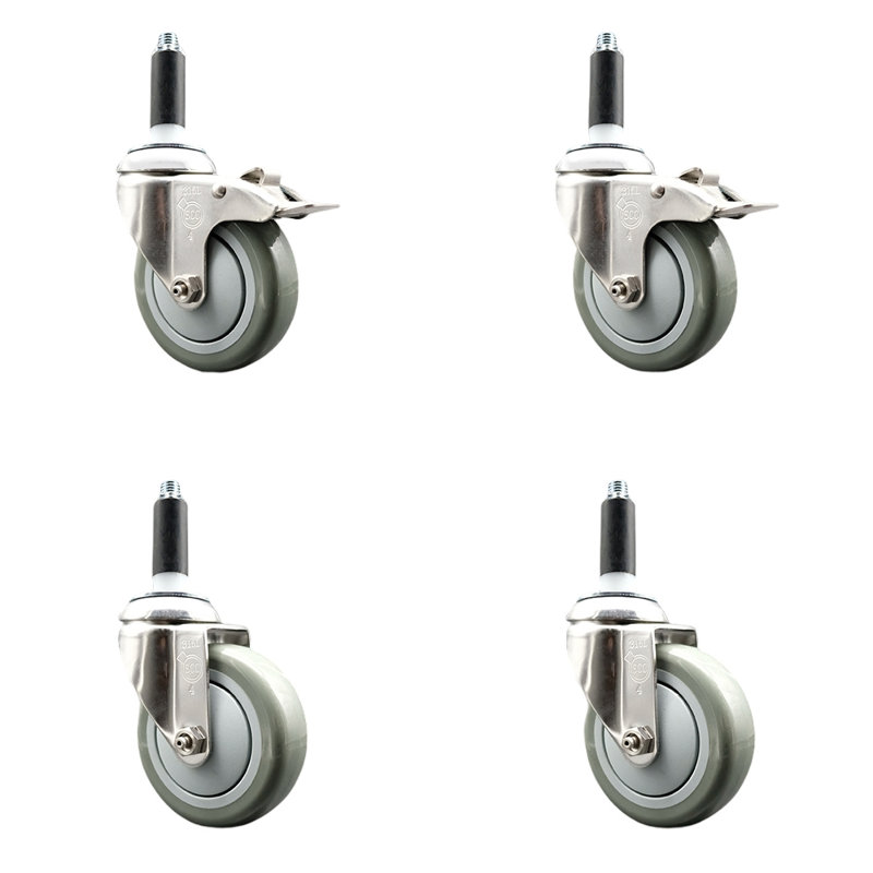 Ensemble de roulettes extensibles en poly pivotant avec 2 freins, H 4 po x l 4 po