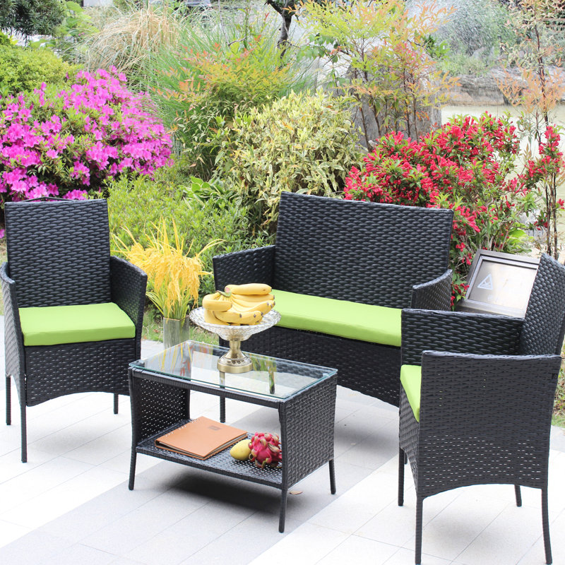 Mobilier de patio 4 pièces: fauteuils rembourrés et table à thé d'extérieur: coussins