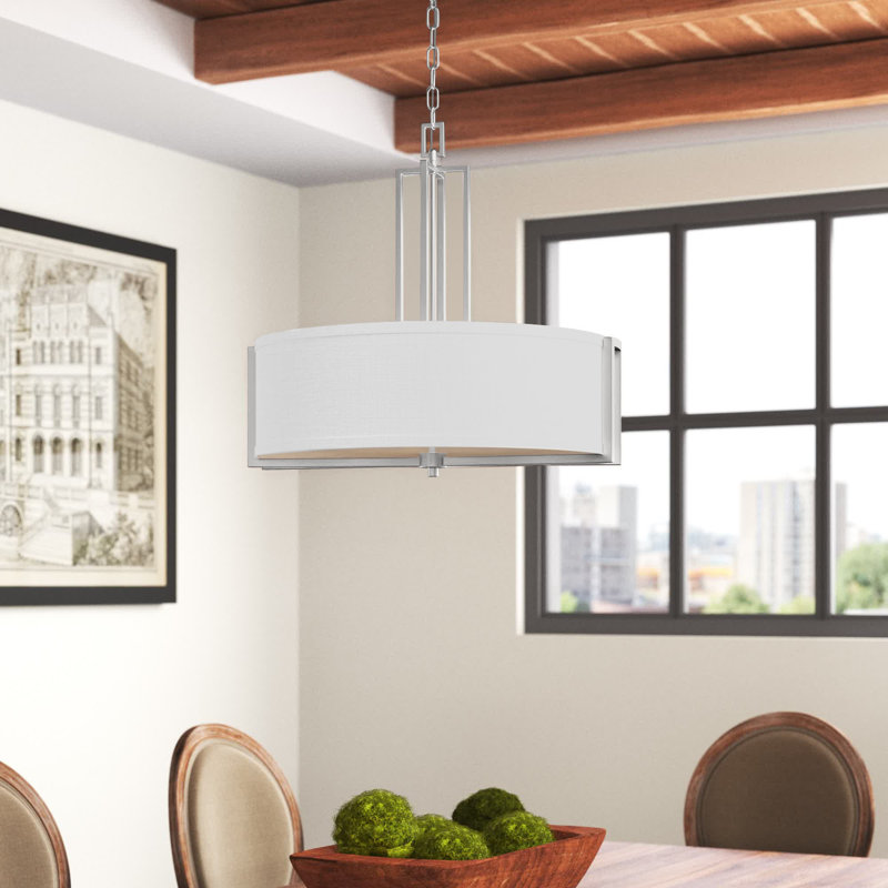 Lustre tambour 4 lumières Addyson, Tissu nickel poli / Gris ardoisé