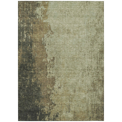 Machine Washable Indoor/Outdoor Xhevrie Olive Rug
