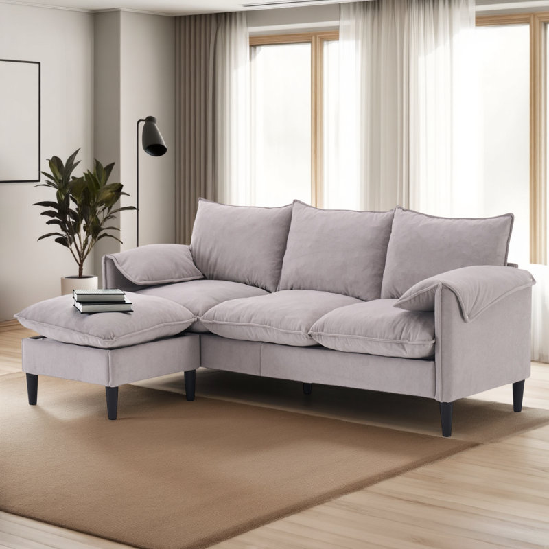 L-Shaped 78" Convertible Sofa with Storage Ottoman for Small Spaces, Beige