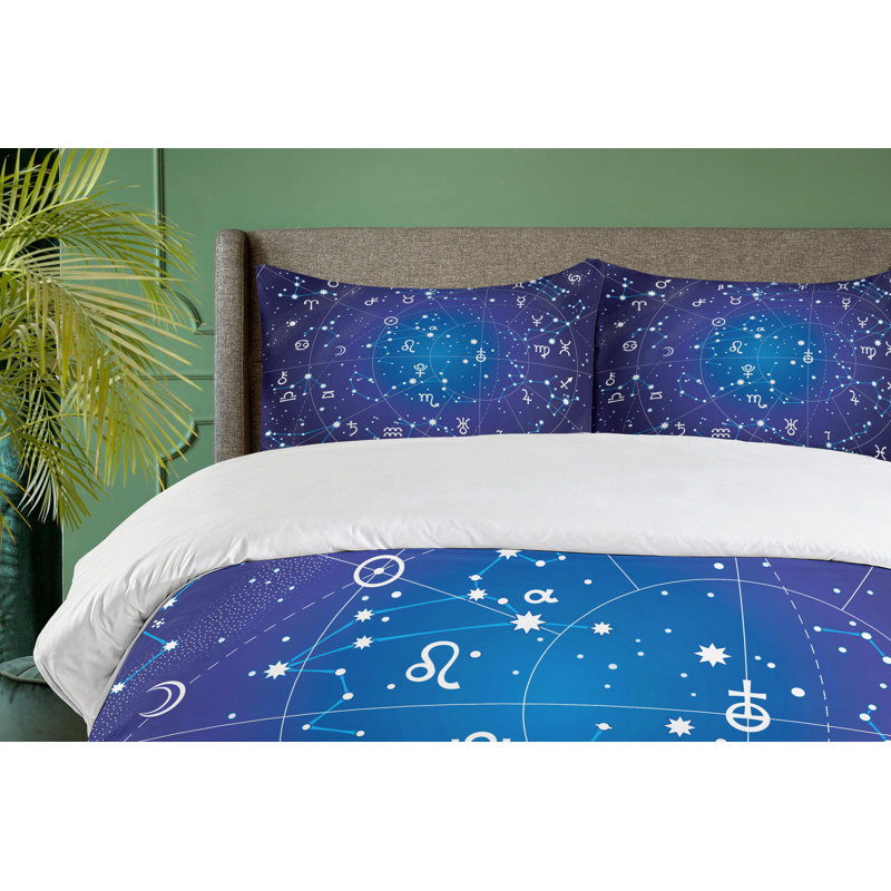 Queen Dark Blue Astrology Constellation Duvet Cover Set