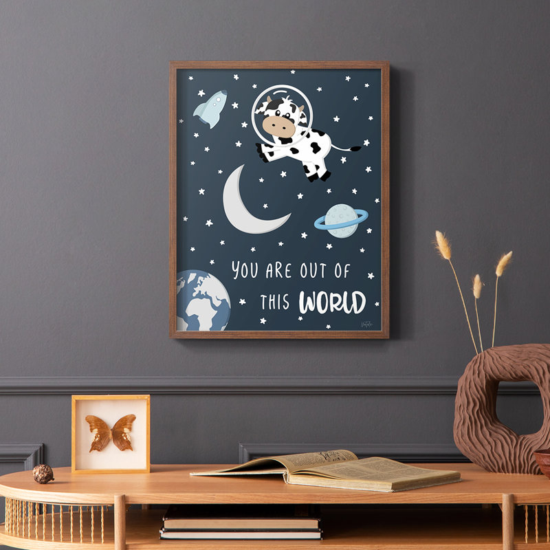 «Cow in Space II», reproduction encadrée - bois massif, Brun, H 28 po x l 22 po