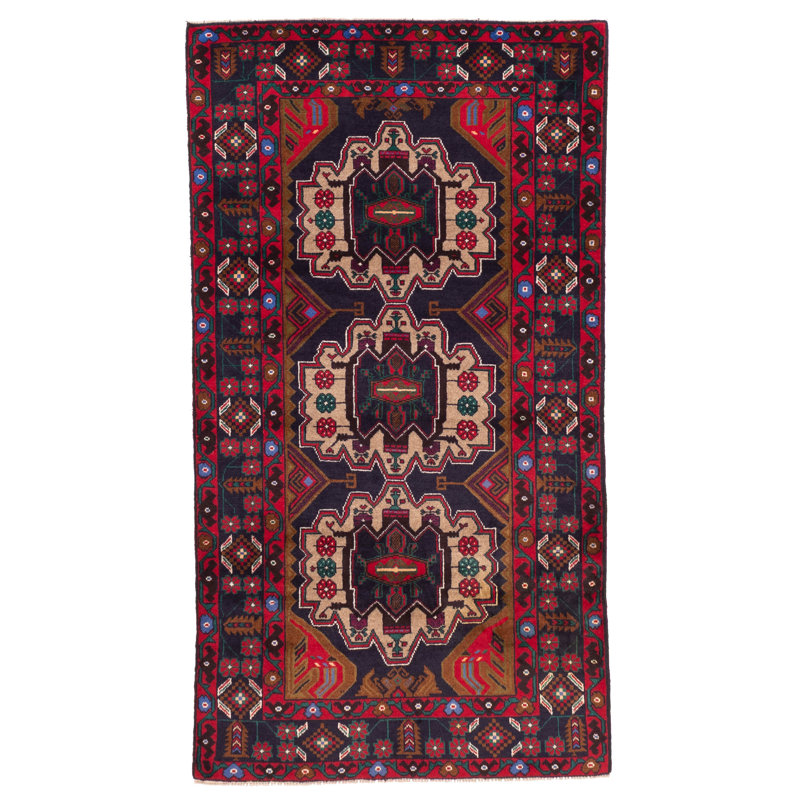 Tapis bleu marine Teimani 3 pi 7 po x 6 pi 5 po
