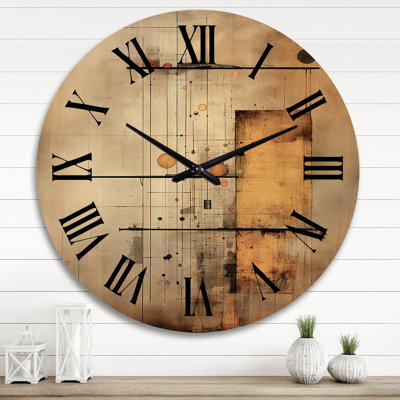 Enchanted Destruction Vintage Illustration I - Modern Geometric Oversized Wood Wall Clock