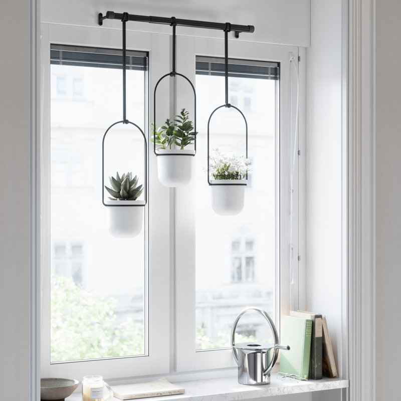 Triflora Adjustable White/Black Indoor Hanging Planter