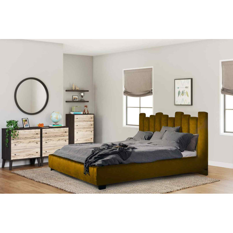 Upholstered Bed, Single (3'), Mustard