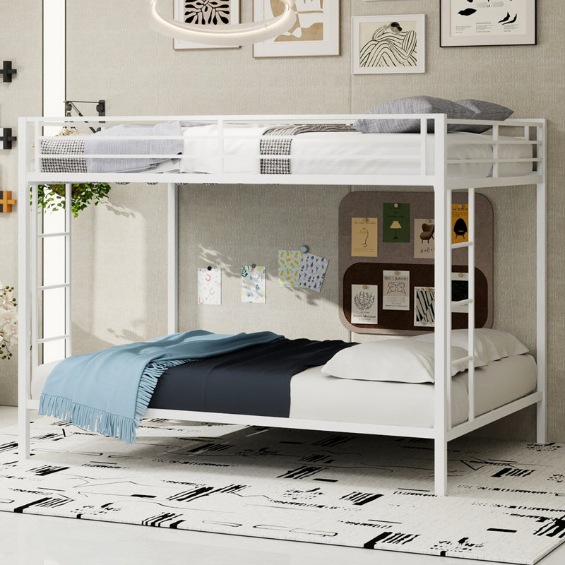 Lit superposé carré en fer carré avec deux lits doubles, structure, résiste à l'usure, économise de l'espace au sol, blanc et blanc de 137 cm x 190 cm, lit multifonctionnel, espace de couchage, structure robuste, chambres partagées