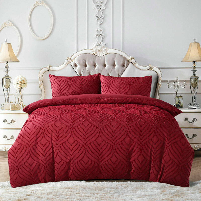 Mercer41 Garnes Damask Duvet Cover Set with Pillowcases, Double Duvet Cover + 2 Pillowcases (50 x 70), Burgundy