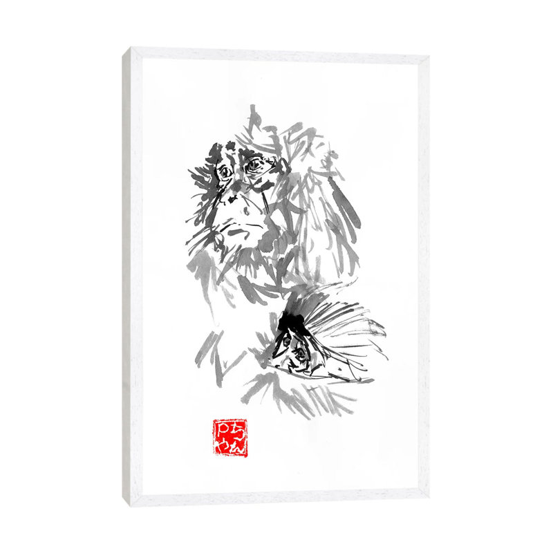 Monkey Family 1 Piece Painting on Canvas, 101.6 cm H x 66.04 cm W, White Framed