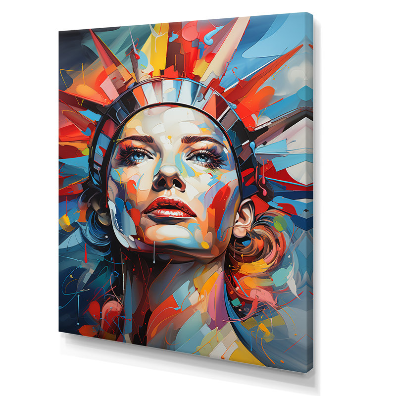 Cubiste, collage, statue de la liberté de New York - art mural moderne, H 32 po x l 24 po x P 1 po, Toile tendue