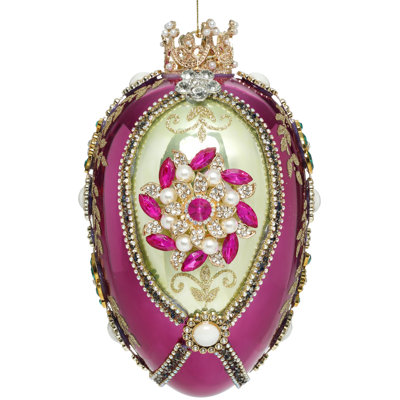 Faberge Jewel Egg Ornament , Green/Purple-  7 Inches
