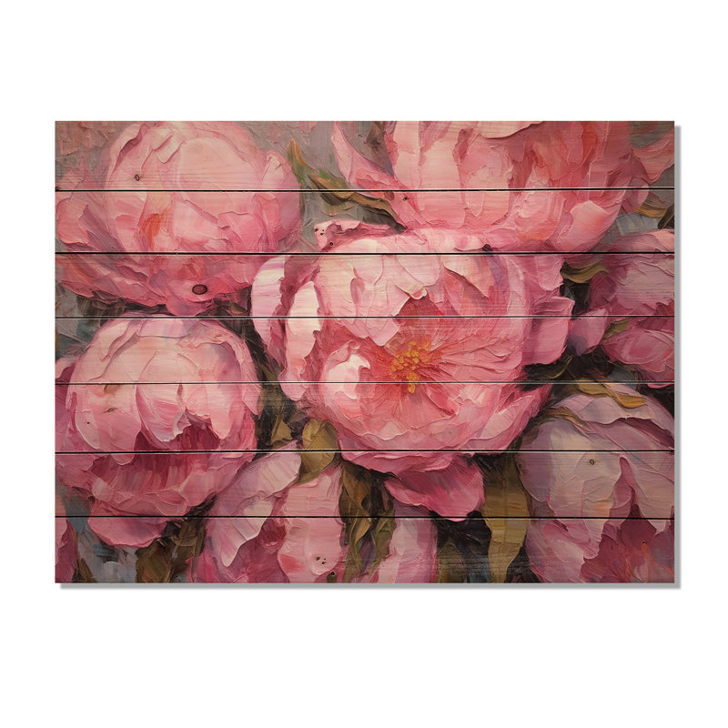 Perfection de la pivoine rose, impression sur bois naturel, H 30 po x l 40 po x P 0,78 po