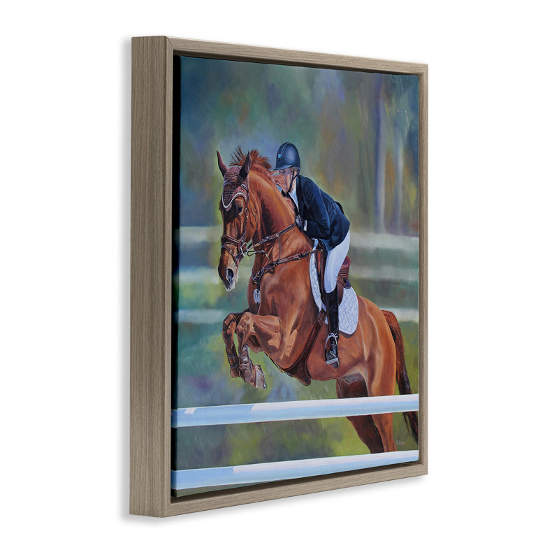 Art mural sur toile flottant "Jockey" par Andrew Kiss, Cadre flottant orme Montalcino, H 18 po x l 18 po