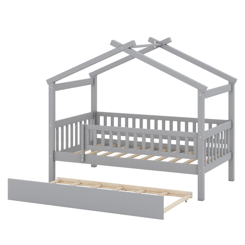 Lit en bois avec couchette, gris
