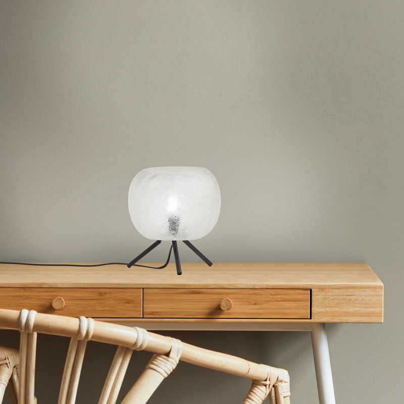 11.5" H Libby Black Tripod Table Lamp With A Clear Textured Glass Globe Shade - George Oliver