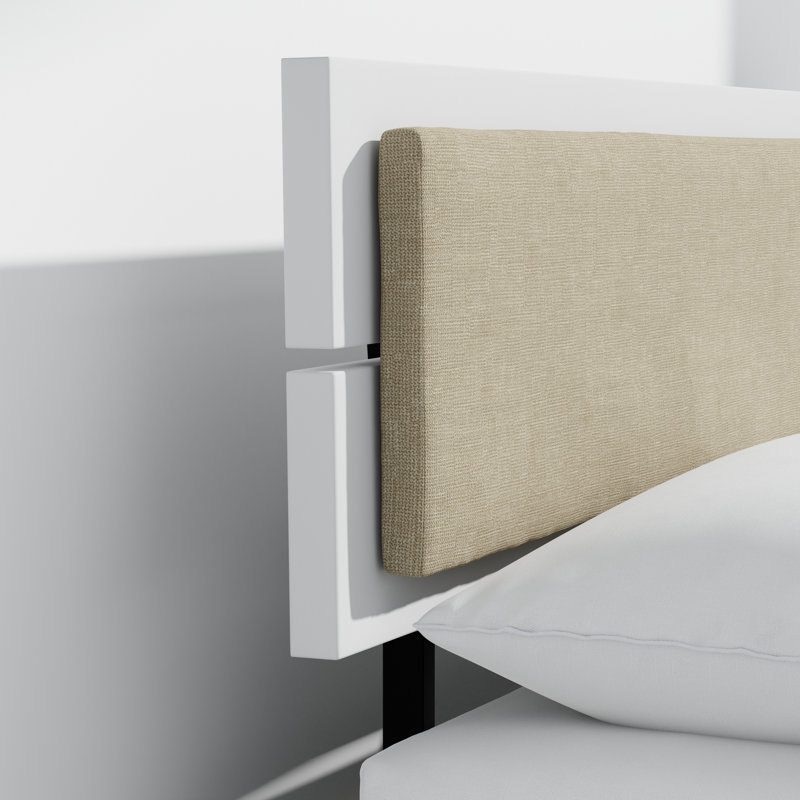 Benoni Wooden Bed With Taupe Cushion, White, King