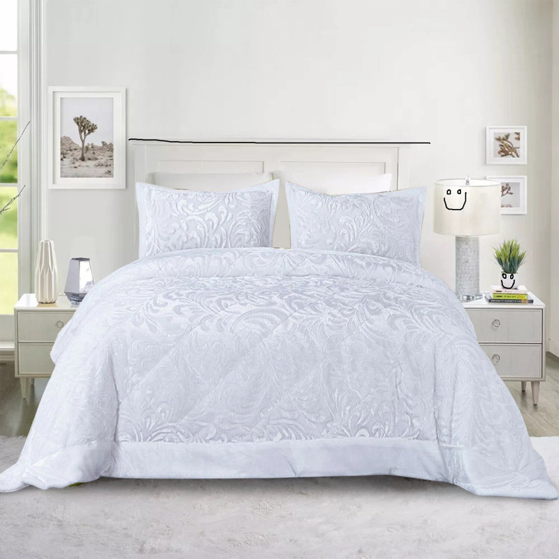 Bedspread with Pillow Shams Included, Double Bedspread + 2 Standard Shams, White