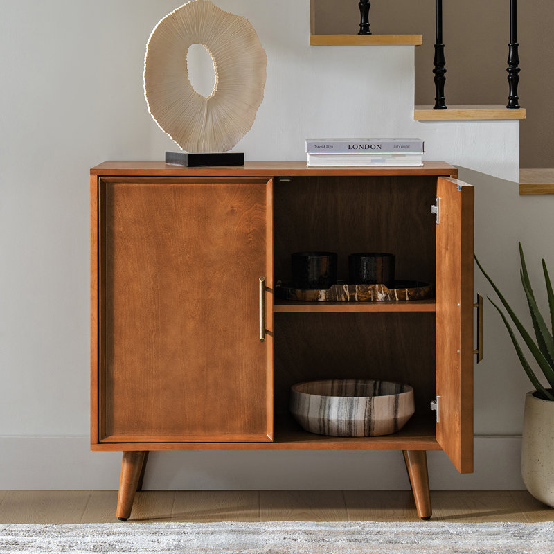 Anita 32'' W Mid-Century Modern 2-Door  Solid Wood Accent Cabinet with Adjustable Shelves and Cable Management, Brown