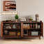 63 inch Storage Cabinet, Buffet Cabinet with Grille Doors and 2 Adjustable Shelves, Mid Century Sideboard for Kitchen, Dining Room, Entryway（Natural Red Walnut）-1314210820