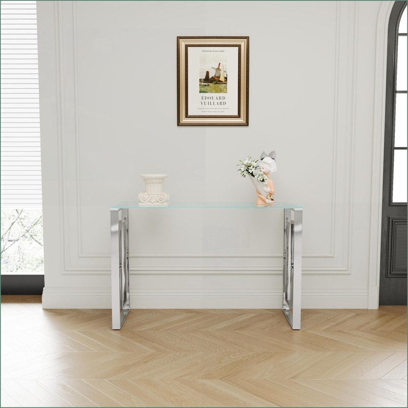 Table basse minimaliste moderne en acier inoxydable et en verre transparent pour le salon, facile à nettoyer et durable