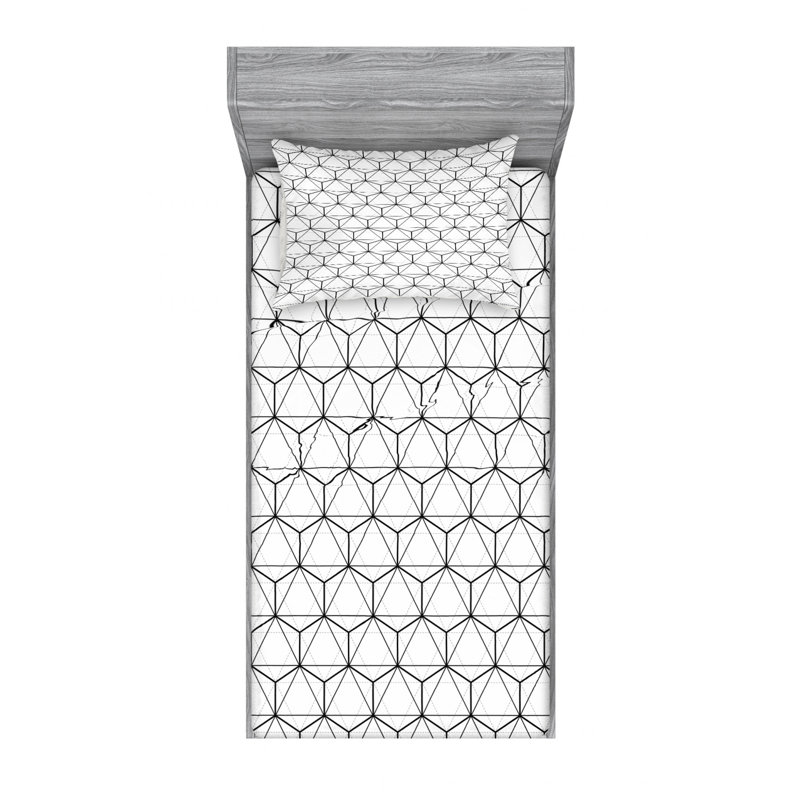 Microfiber Sheet Set, Twin Sheet Set with Fitted Sheet, Geometric, Black/White/Gray