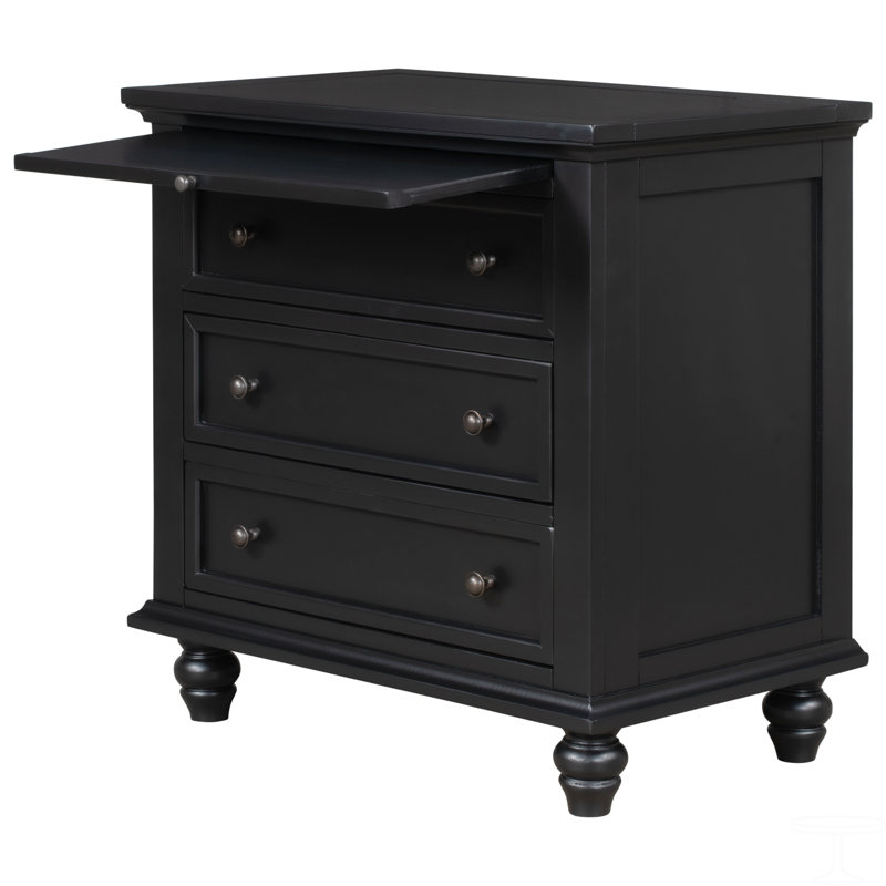 Armoire de rangement à 3 tiroirs, table de bout avec plateau coulissant, Noir
