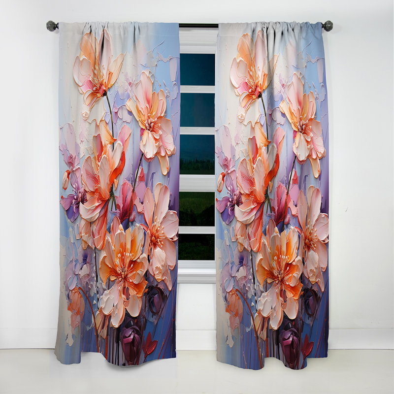 Orchids Representation Multicoloured Acrylic III - Orchids Floral Blackout Curtain - 1 Panels, 52" W x 108" L