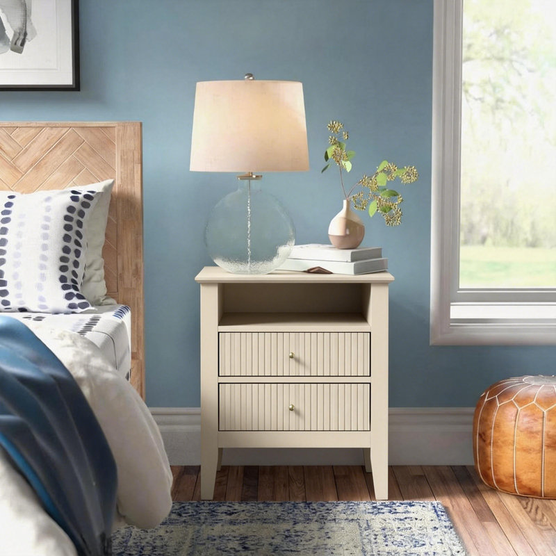 Amberrae 2 Drawer Bedside Table, Beige 