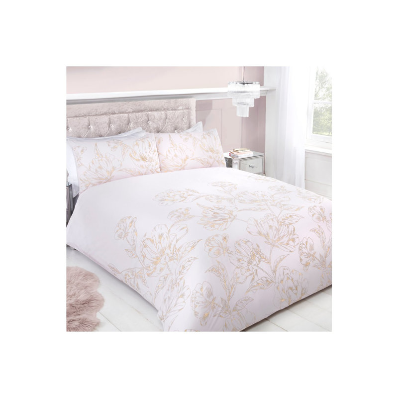 Boswell Polyester Floral Duvet Cover Set with Pillowcases Included, Blush, Super King - 2 Standard Pillowcases