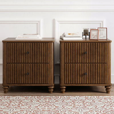 Fluted Nightstand  2-Piece Set, 21.65" Wide Side Table With 3-Drawers