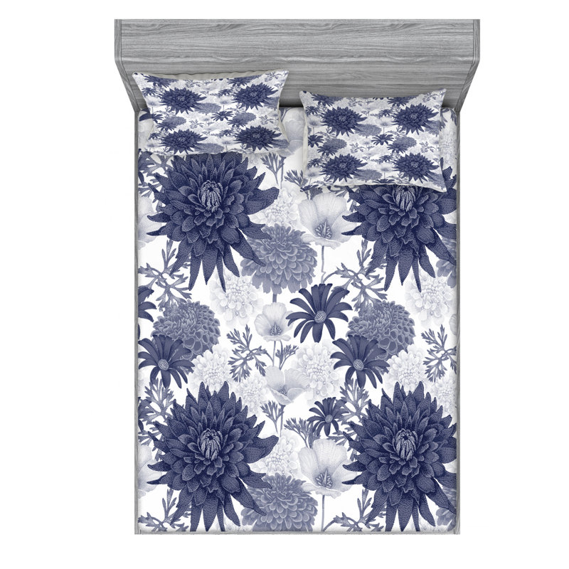 Microfiber Floral Sheet Set, Queen Sheet Set with Fitted Sheet