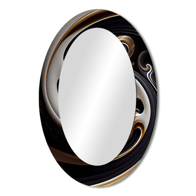 Gold And Black Stained Glass Spiral VI - Gold Modern Oval Wall Mirror