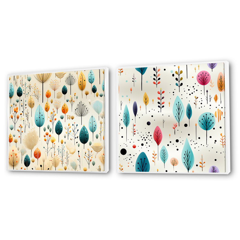 Jefferies - Ensemble de 2 collages carrés botaniques abstraits, Cadre flottant blanc, H 36 po x l 73 po