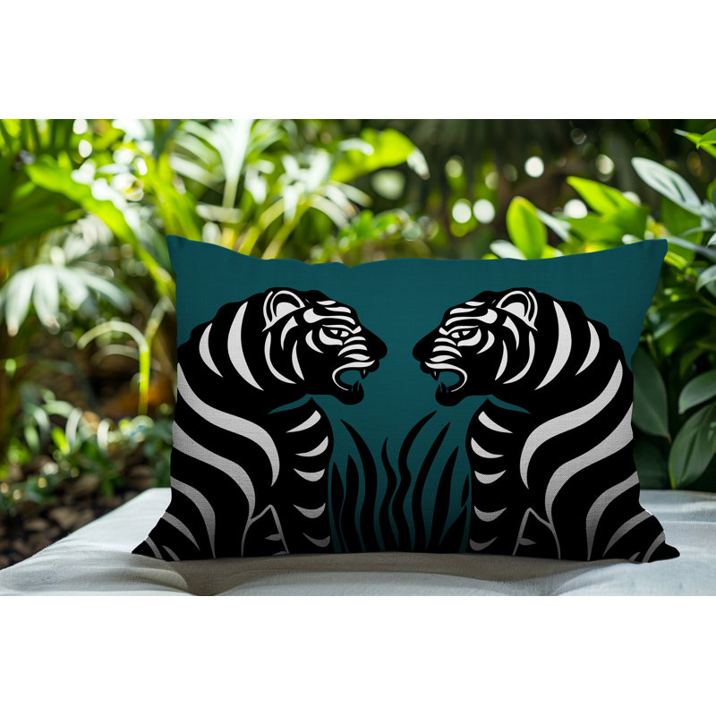 Oreiller rectangulaire réversible intérieur / extérieur Pulo Tiger, Émeraude, H 20 po x l 14 po