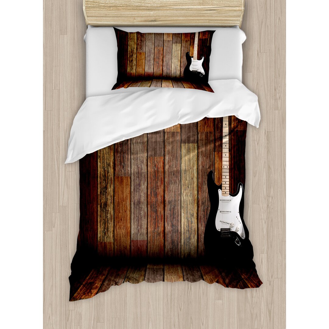 Bettbezug Set, Gitarre Holz Zimmer, Gitarre, Braun Schwarz Weiß