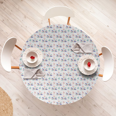 Highland Dunes Tropical Fitted Round Tablecloth White Blush and Ceil Blue
