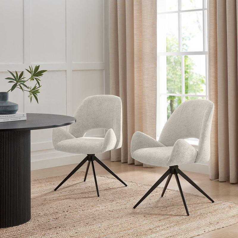 Lyla Luxury Fabric Upholstered Swivel Dining And Office Chair With Metal Legs, Cream