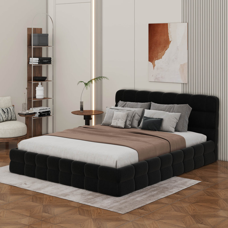 Queen Size Upholstered Platform Bed, Black