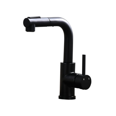 Single Handle Black Bathroom Sink Faucet With Pull Out - Stainless Steel, Contemporary For Bath And Kitchen Spray 360 Rotatable, Ceramic Filler, Modern Sinks