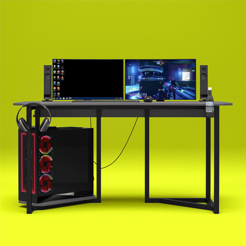 Quest Gaming Desk with CPU Stand, Gray/Black