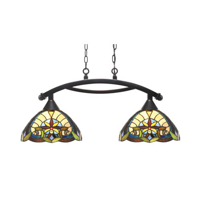 Luminaire pour îlot 2 lumières Bow avec verre d'art 12 "