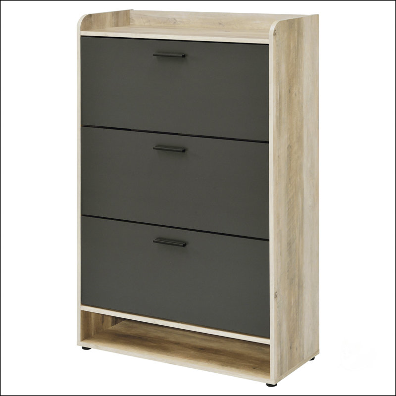 Grey 3-Tier Engineered Wood Shoe Cabinet, Gray